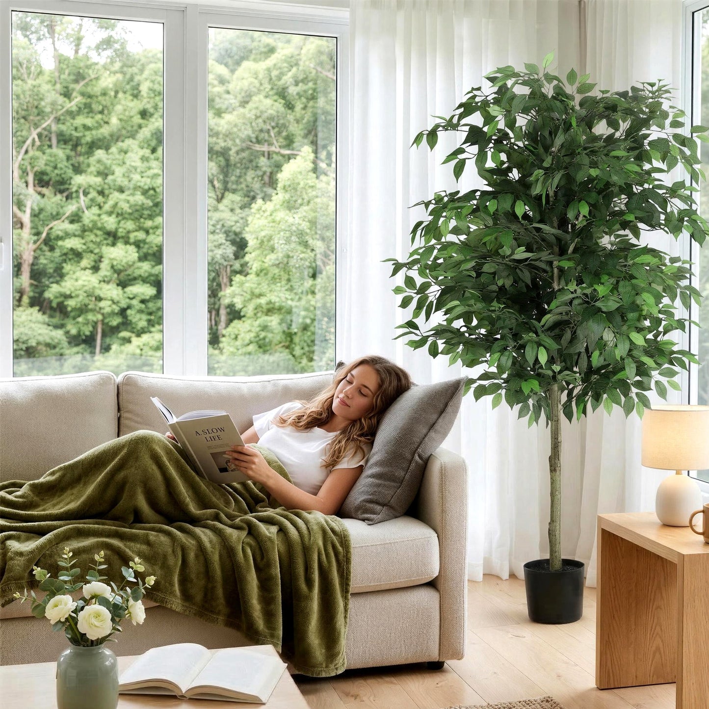 180cm Artificial Ficus Tree Faux Trees Indoor Decor Artificial Plants Lifelike Plant 1.8M