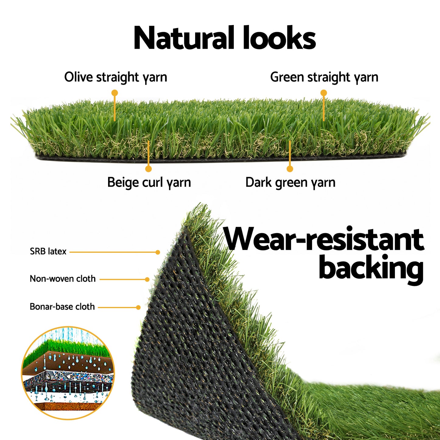 40sqm Artificial Grass 30mm 2mx5m Synthetic Fake Lawn Turf Plastic Plant - 4-Colour Green