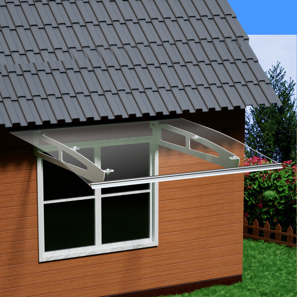Instahut Window Door Awning Canopy 1mx1m Transparent Solid Sheet Aluminium Frame