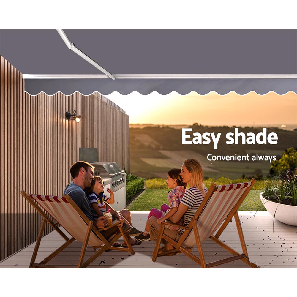 Retractable Folding Arm Awning Outdoor Sun Shade 3Mx2.5M Pearl Grey