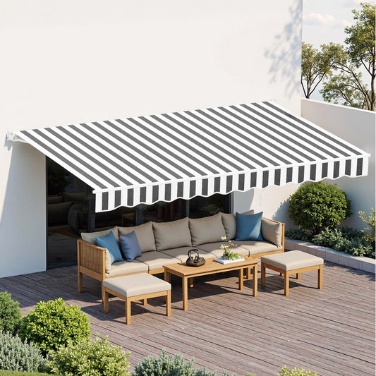 Instahut Retractable Folding Arm Awning Motorised Sunshade 5Mx3M Grey White