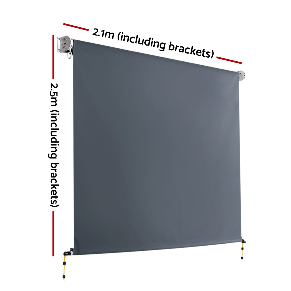 Instahut Outdoor Blinds Blackout Roll Down Awning Window Shade 2.1x2.5M Grey