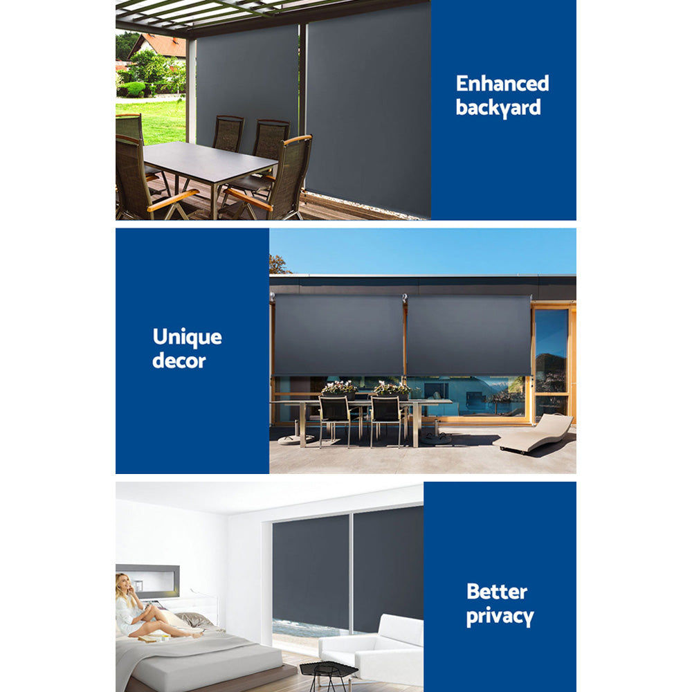 Instahut Outdoor Blinds Blackout Roll Down Awning Window Shade 2.1x2.5M Grey