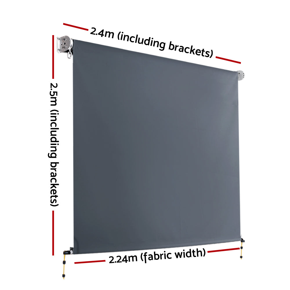 Instahut Outdoor Blinds Blackout Roll Down Awning Window Shade 2.4x2.5M Grey