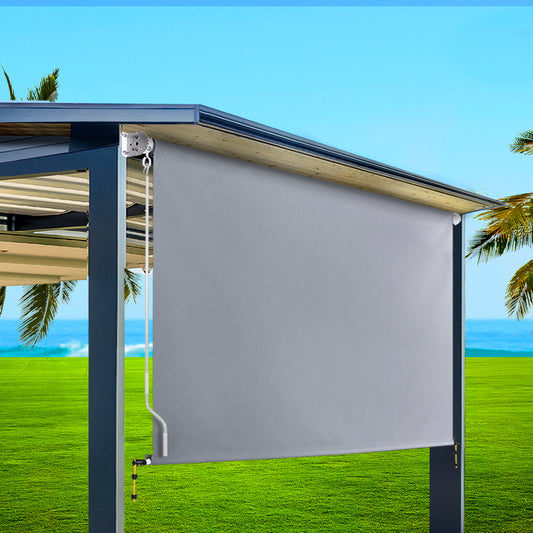Instahut Outdoor Blinds Light Filtering Roll Down Awning Shade 3x2.5M Grey