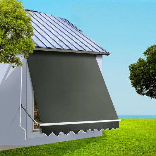 Instahut Window Fixed Pivot Arm Awning Outdoor Blinds Retractable Patio 2.4x2.1M