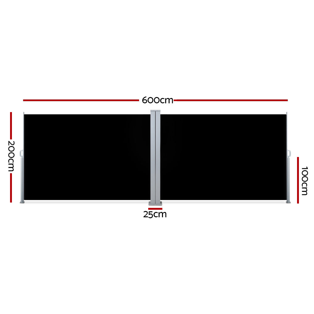 Instahut Side Awning Outdoor Blinds Sun Shade Retractable Screen 2x6M BK