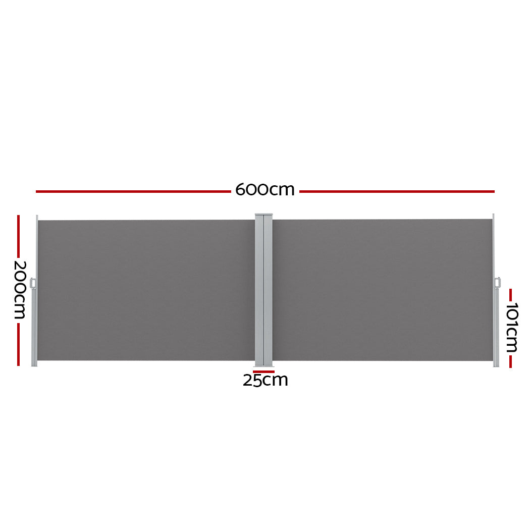 Instahut Side Awning Sun Shade Outdoor Retractable Privacy Screen 2x6M Grey