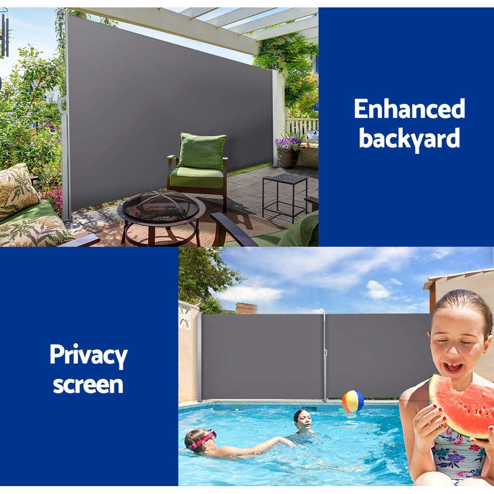 Instahut Side Awning Sun Shade Outdoor Blinds Retractable Screen 1.4x3M GR