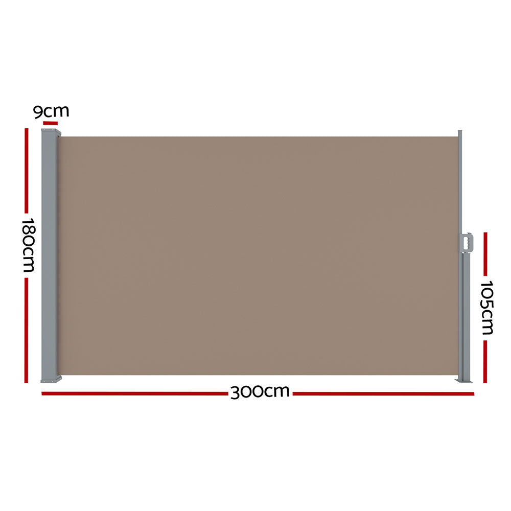 Instahut Side Awning Sun Shade Outdoor Blinds Retractable Screen 1.8x3M Brown