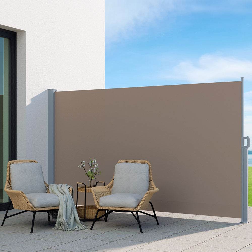 Instahut Side Awning Sun Shade Outdoor Blinds Retractable Screen 1.8x3M Brown