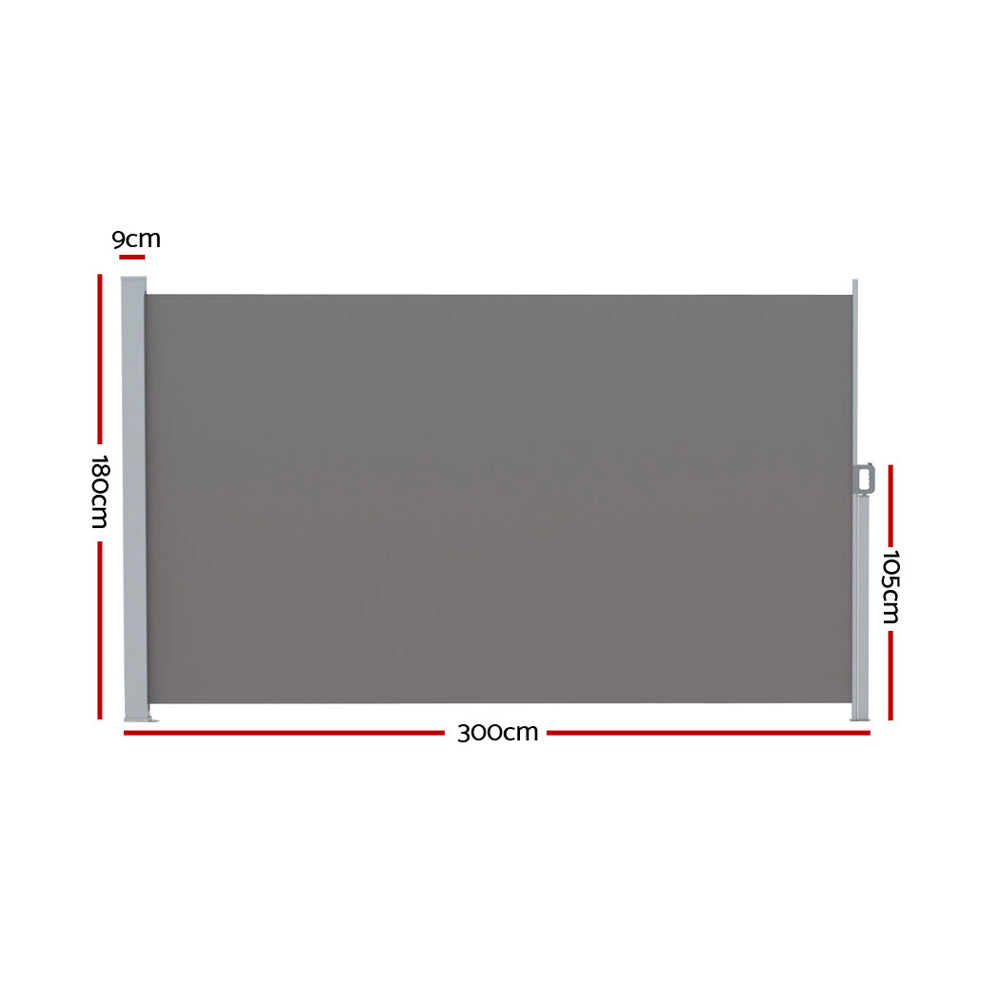 Instahut Side Awning Sun Shade Outdoor Retractable Privacy Screen 1.8x3M Grey