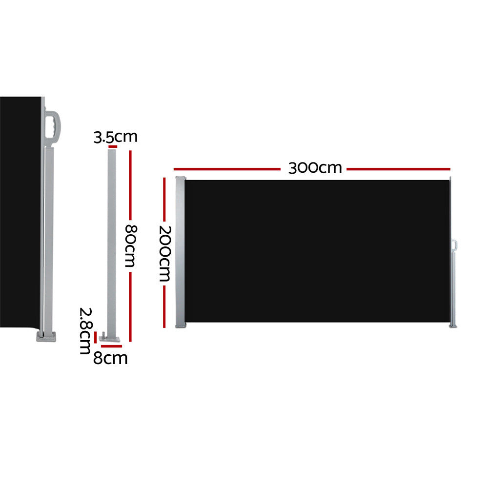 Side Awning Sun Shade Outdoor Retractable Privacy Screen 2X3M Black X2
