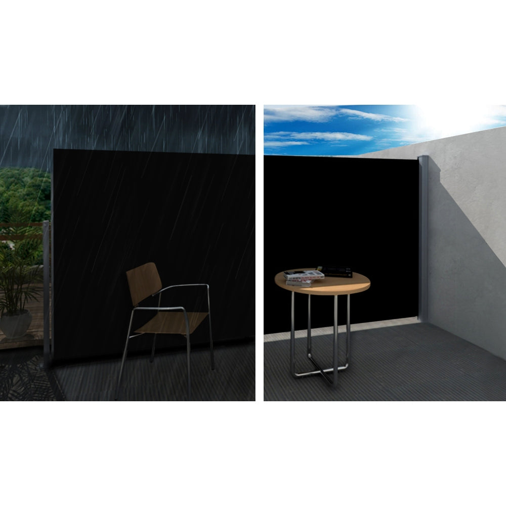 Instahut Side Awning Sun Shade Outdoor Retractable Privacy Screen 2x3M Black x2