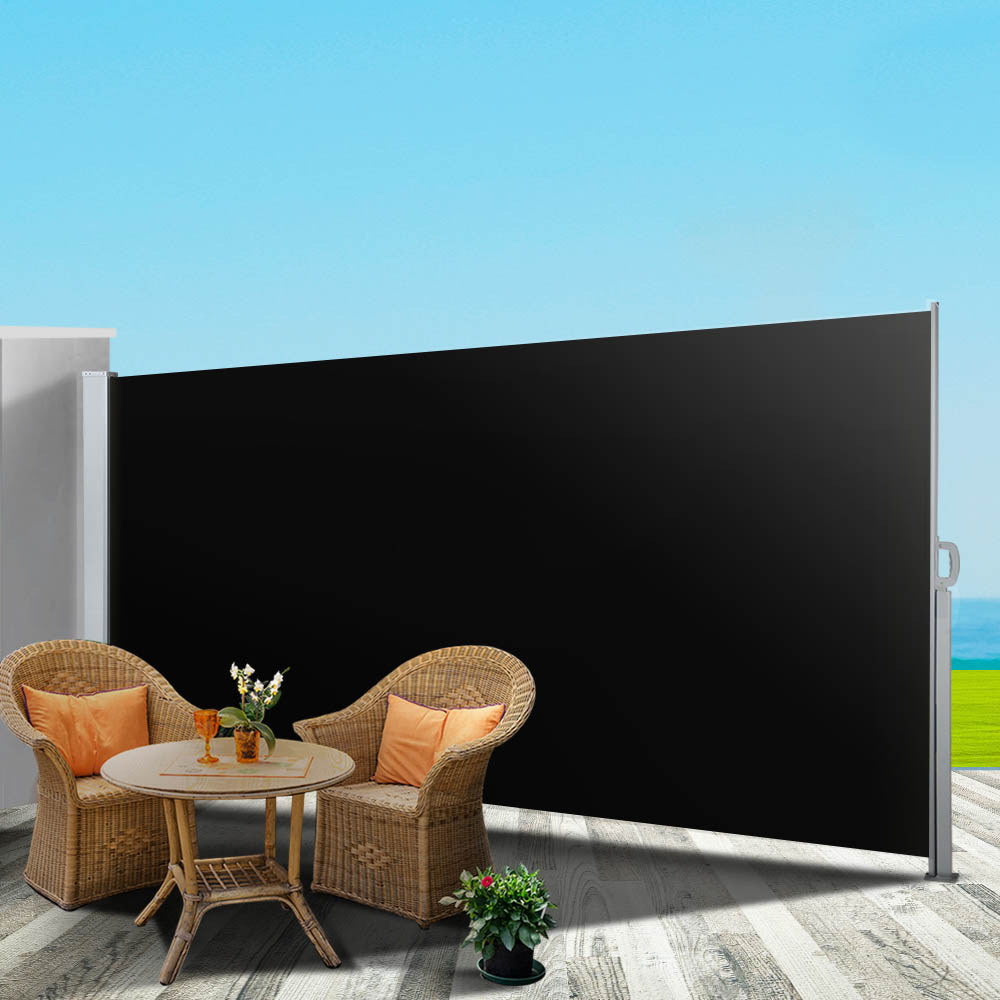 Instahut Side Awning Sun Shade Outdoor Retractable Privacy Screen 2x3M Black x2