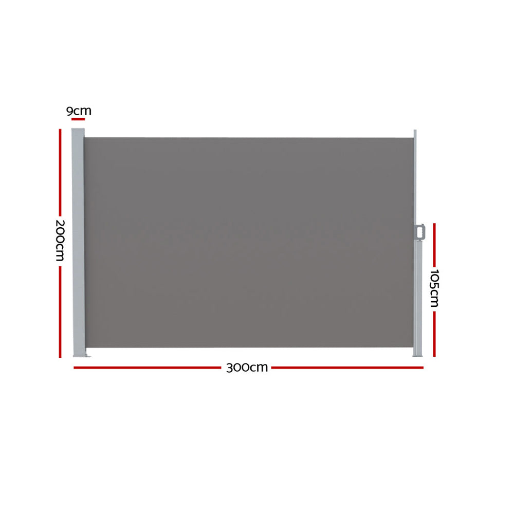 Instahut Side Awning Sun Shade Outdoor Retractable Privacy Screen 2x3M Grey