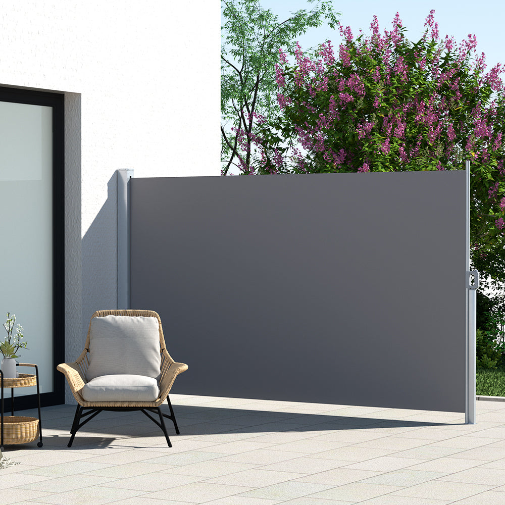 Instahut Side Awning Sun Shade Outdoor Retractable Privacy Screen 2x3M Grey