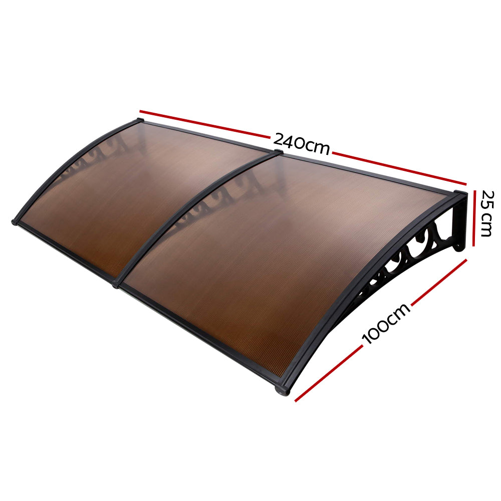 Window Door Awning Outdoor Canopy Sun Shield Patio 1mx2.4m DIY Brown