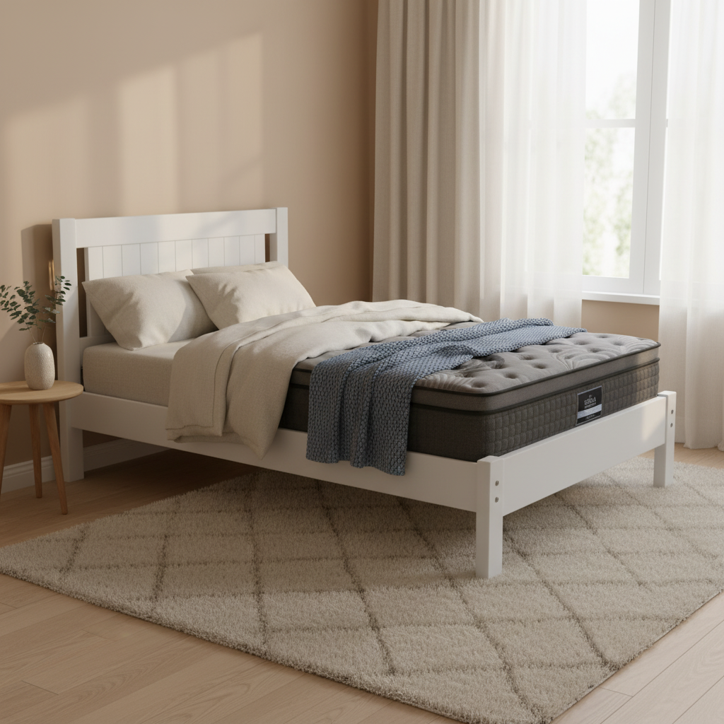 Amber Bed & Mattress Package with 34cm Mattress no Drawers - White Single