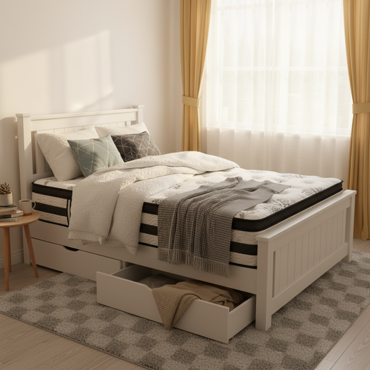 Amber Bed & Mattress Package with Drawers - White Single