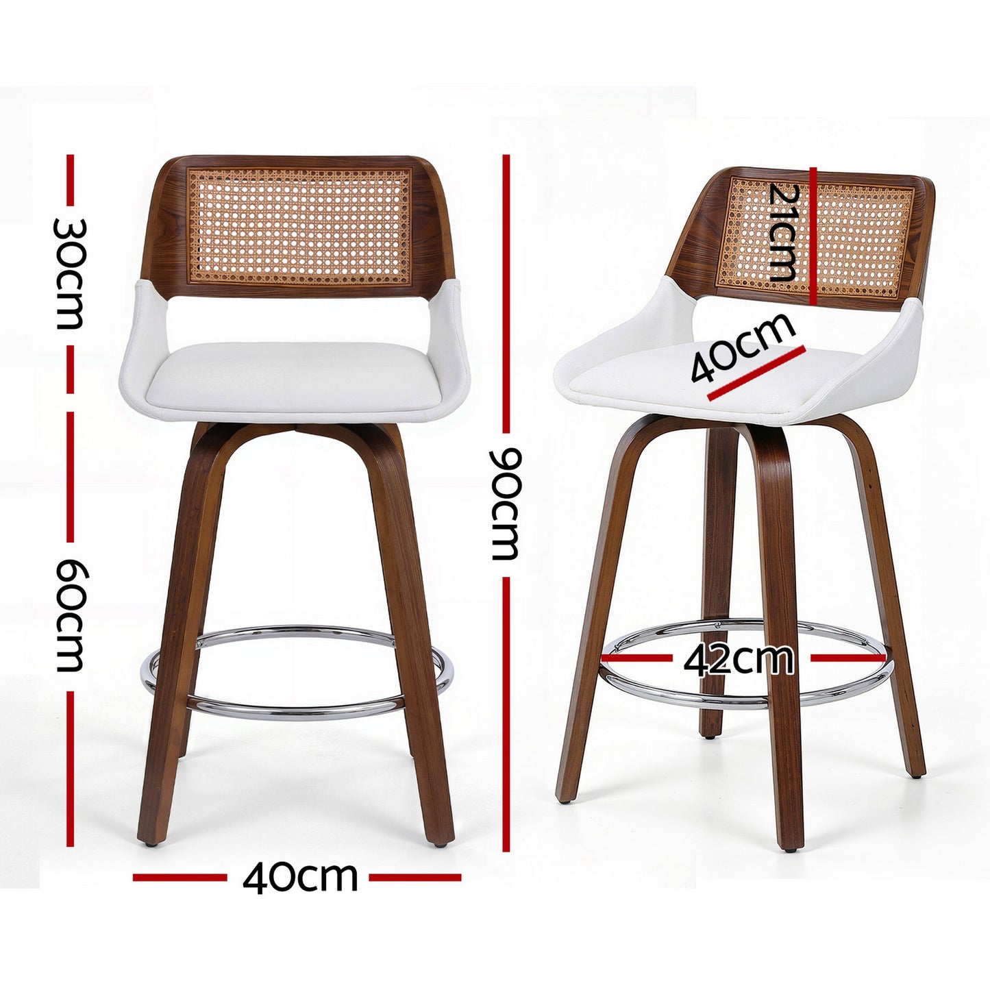 Colmar Wooden Bar Stools Swivel Kitchen Counter Stool Chair 60cm Seat Height - White