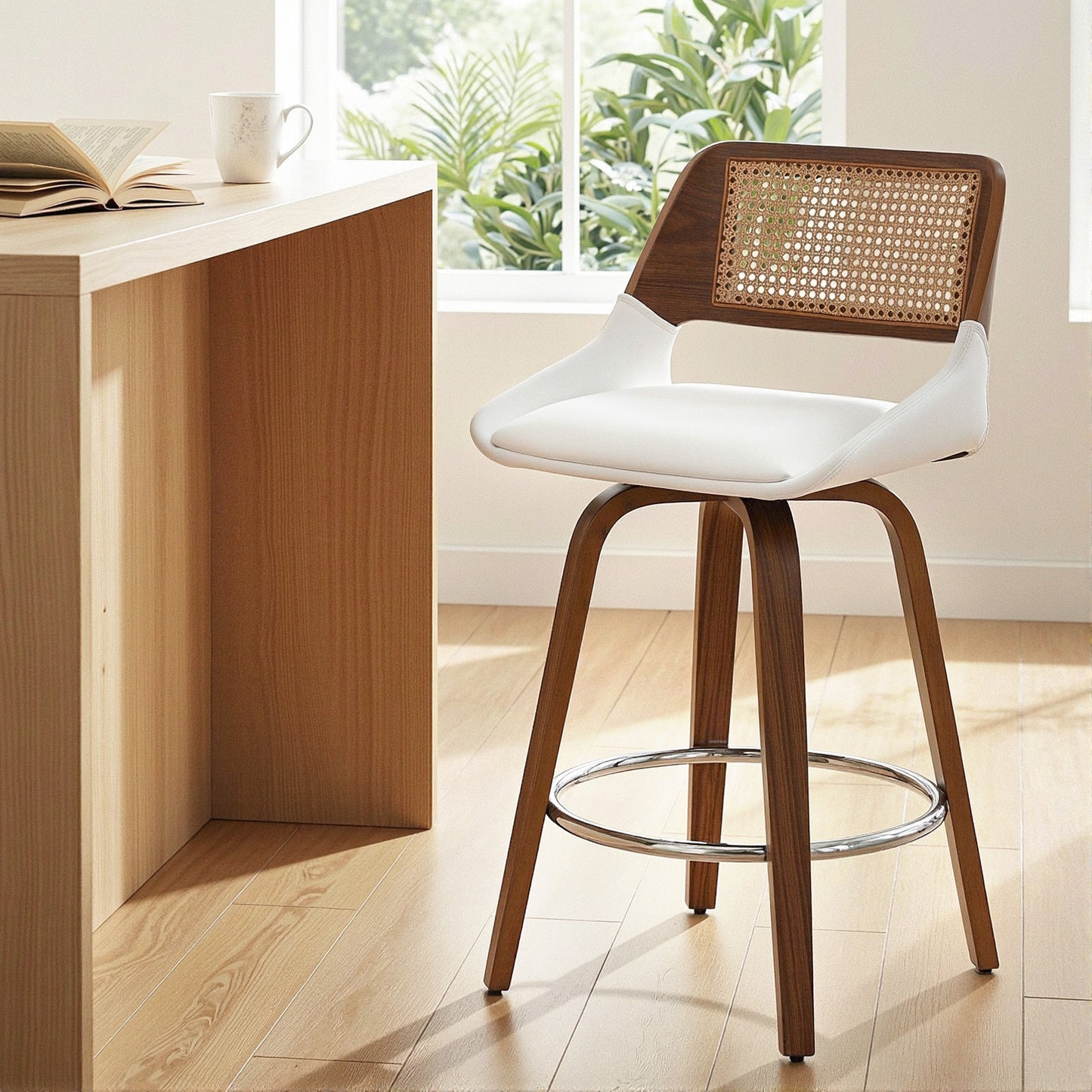 Colmar Wooden Bar Stools Swivel Kitchen Counter Stool Chair 60cm Seat Height - White