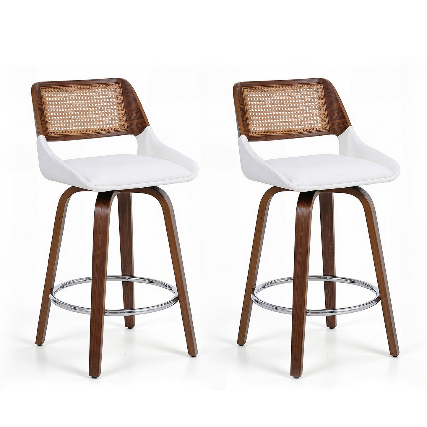 Set of 2 Colmar Wooden Bar Stools Swivel Kitchen Counter Stool Chair 60cm Seat Height - White