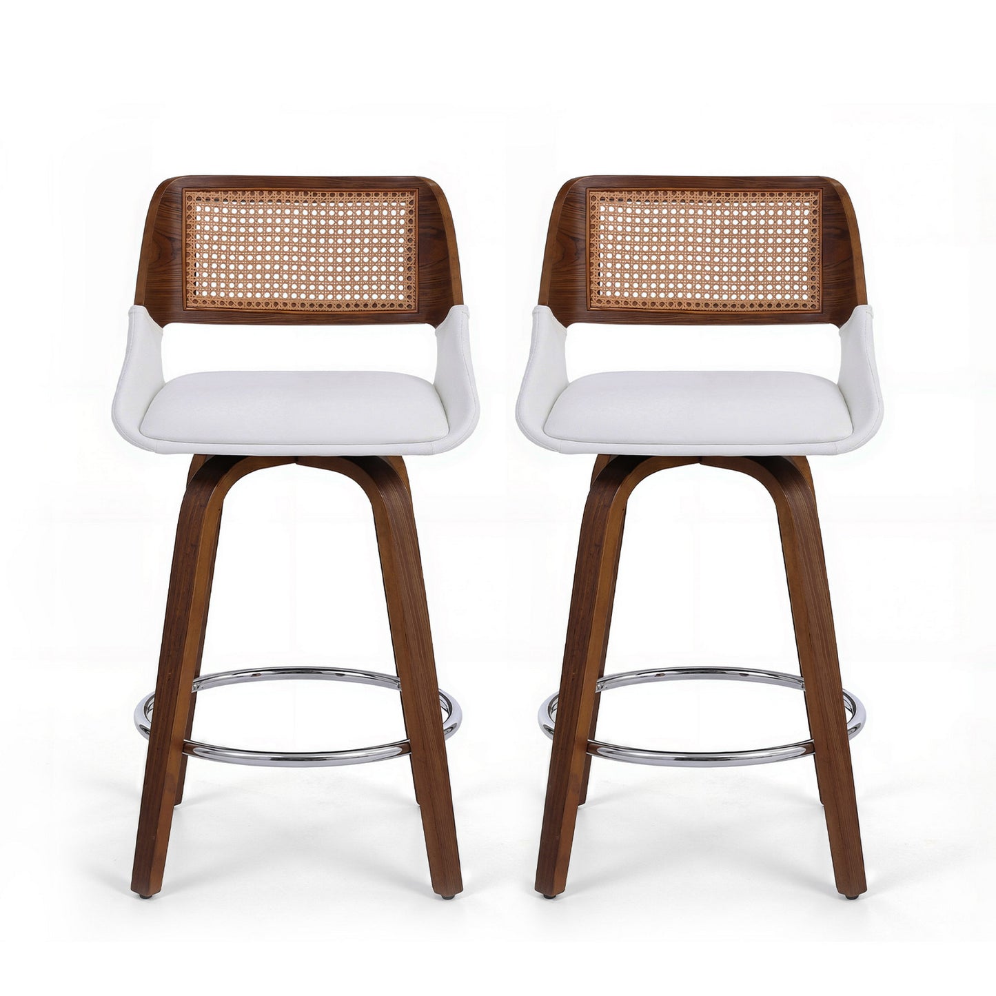 Set of 2 Colmar Wooden Bar Stools Swivel Kitchen Counter Stool Chair 60cm Seat Height - White