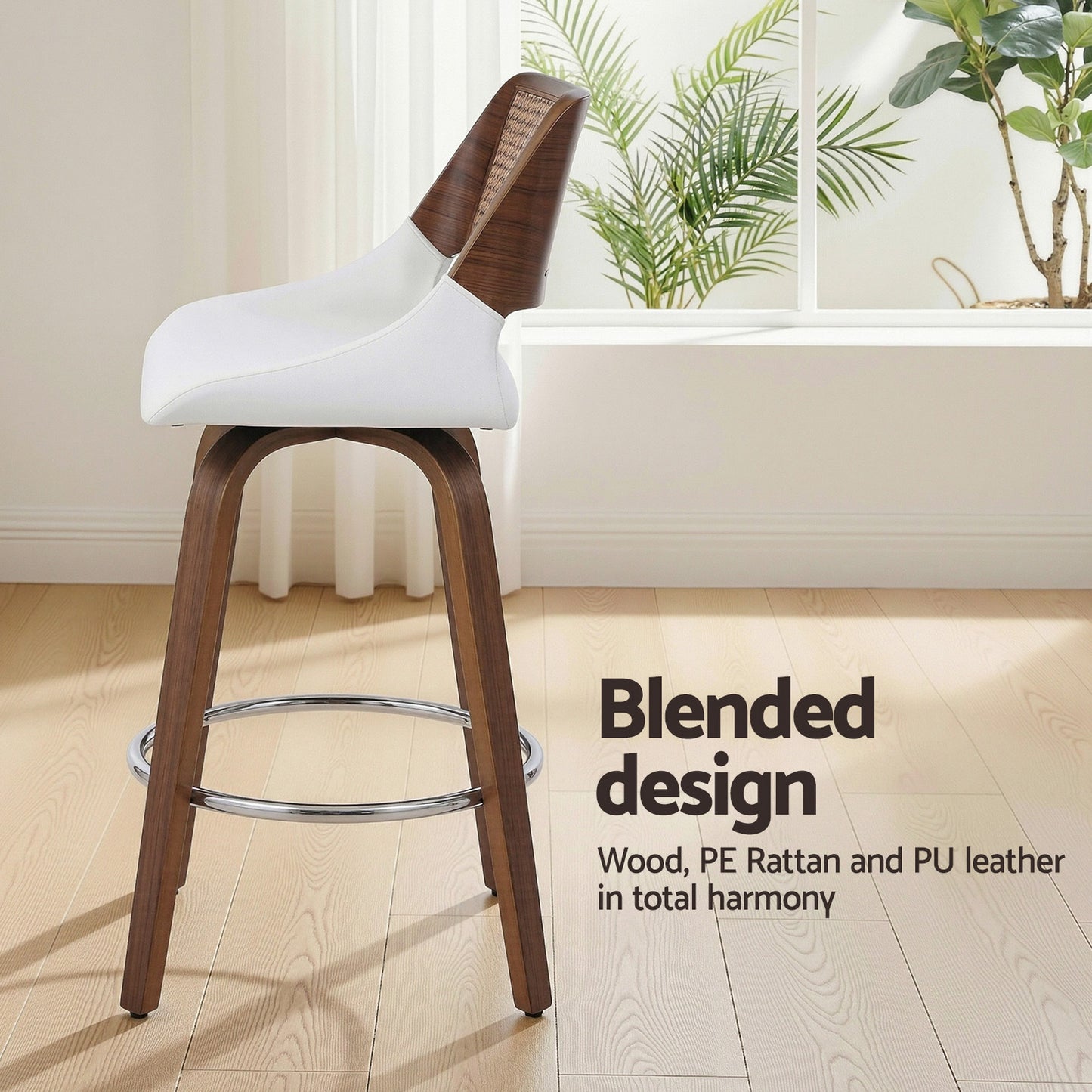 Set of 2 Colmar Wooden Bar Stools Swivel Kitchen Counter Stool Chair 60cm Seat Height - White