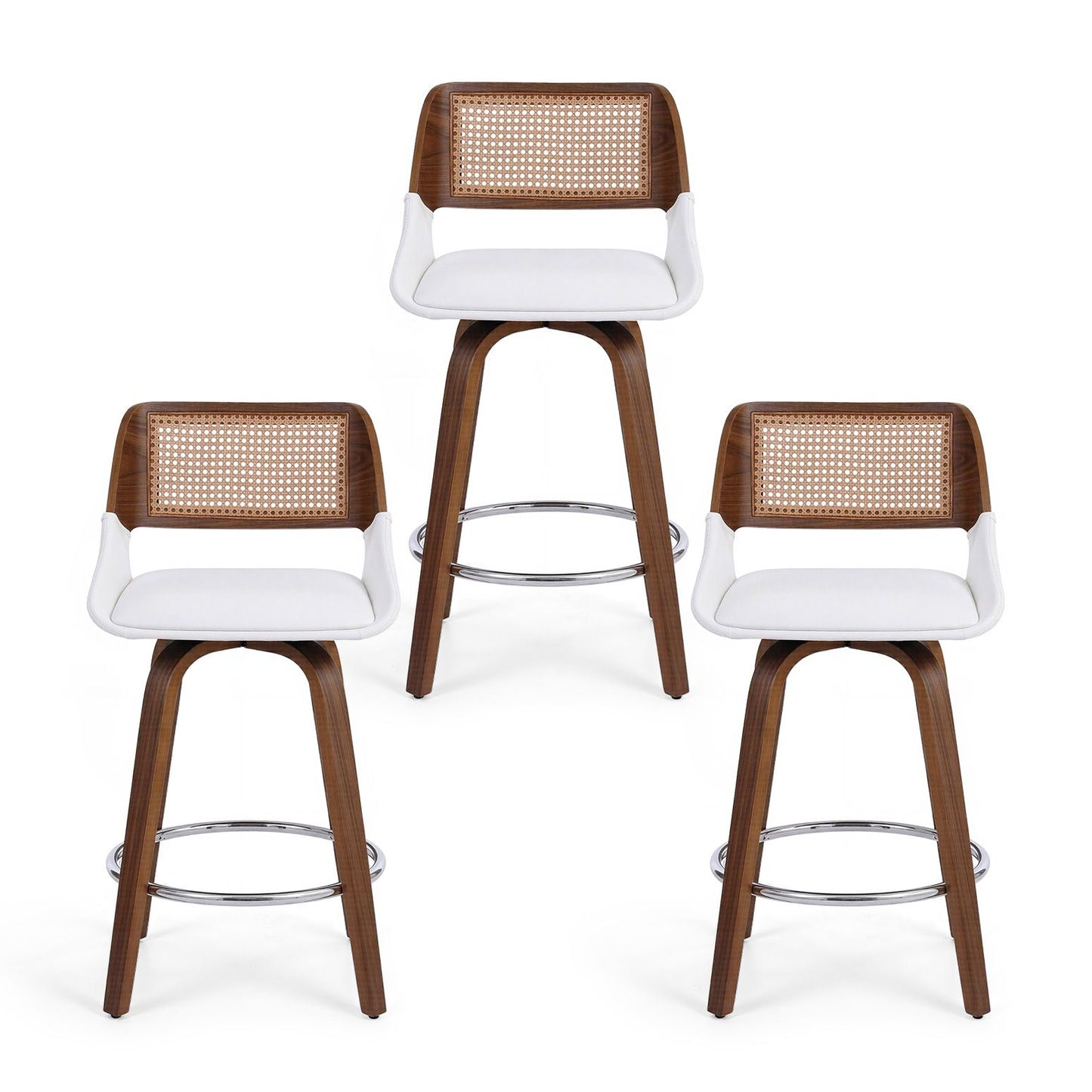 Set of 3 Colmar Wooden Bar Stools Swivel Kitchen Counter Stool Chair 60cm Seat Height - White