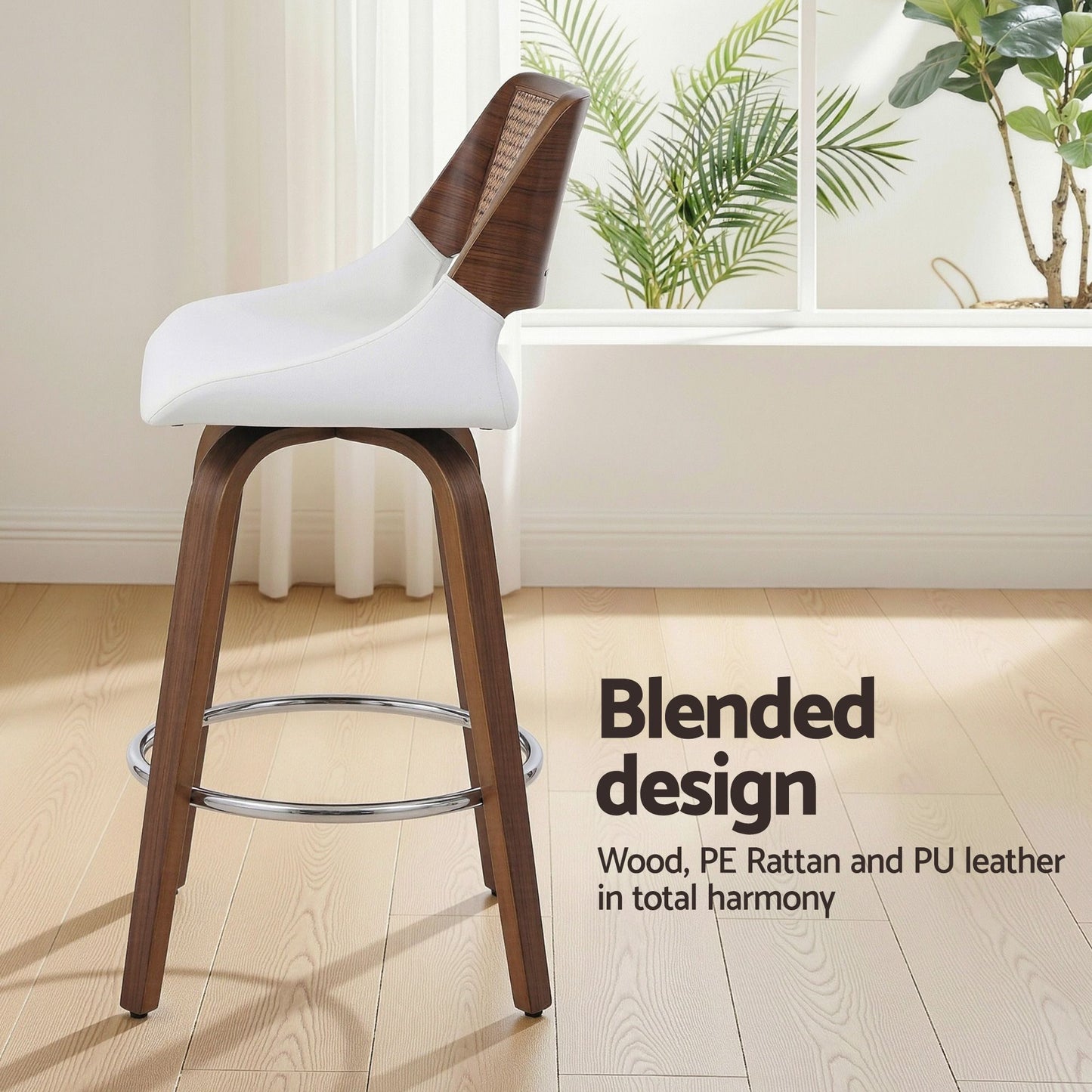 Set of 3 Colmar Wooden Bar Stools Swivel Kitchen Counter Stool Chair 60cm Seat Height - White