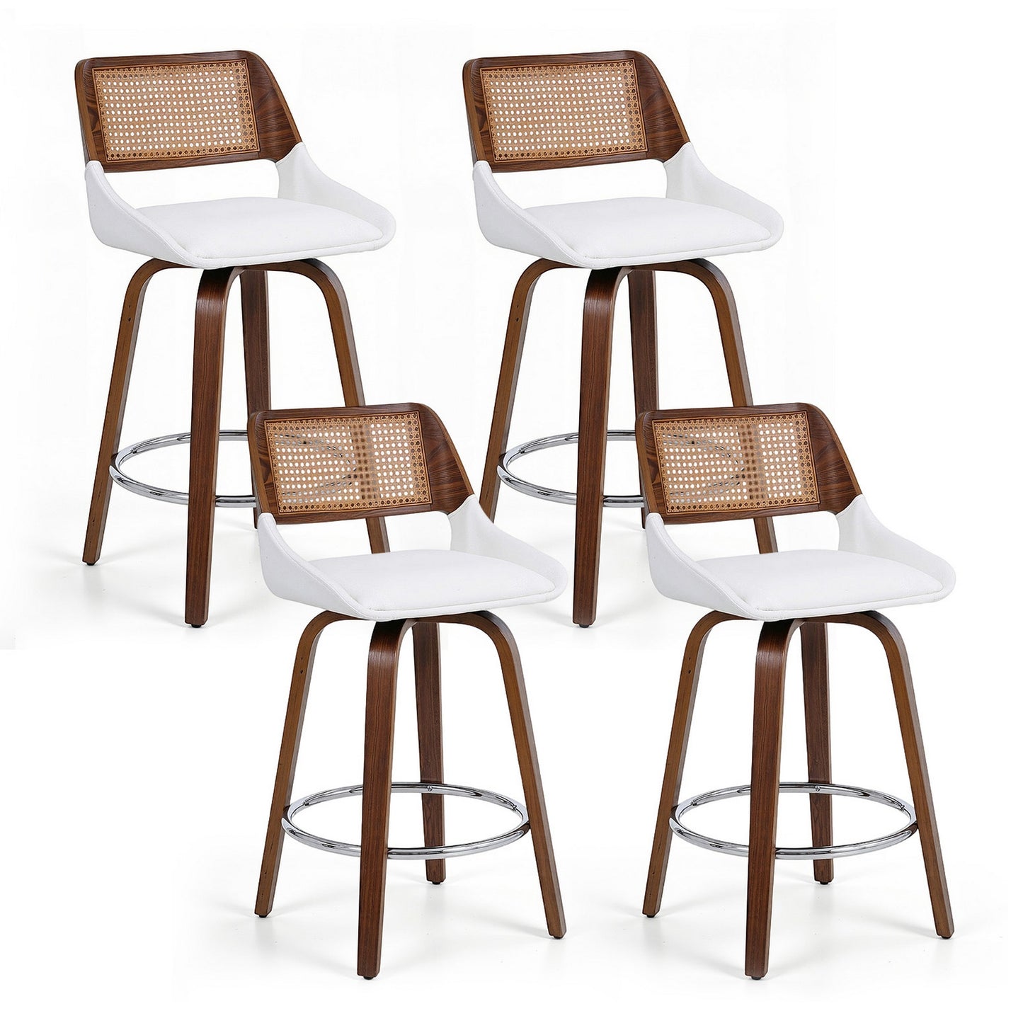 Set of 4 Colmar Wooden Bar Stools Swivel Kitchen Counter Stool Chair 60cm Seat Height - White