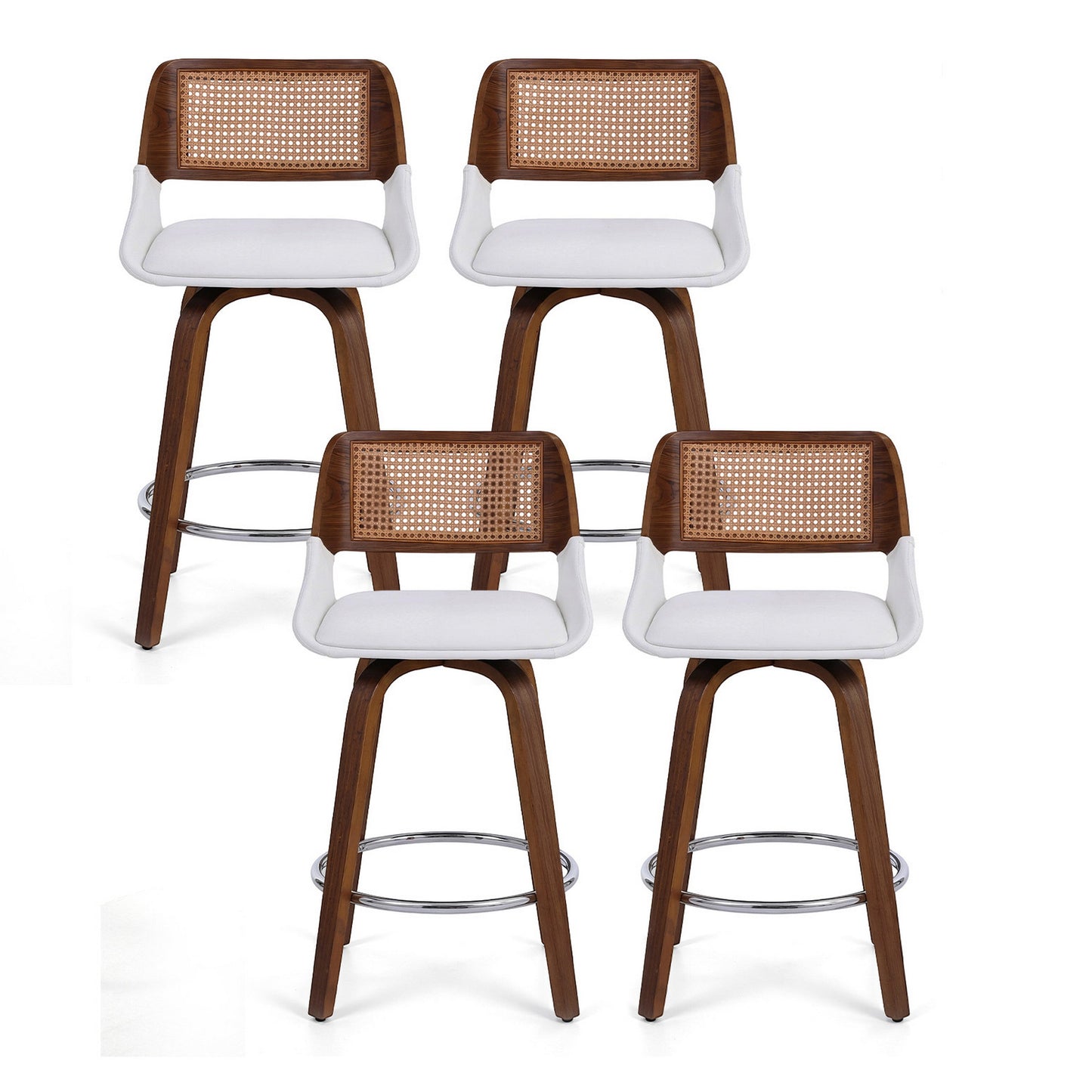 Set of 4 Colmar Wooden Bar Stools Swivel Kitchen Counter Stool Chair 60cm Seat Height - White