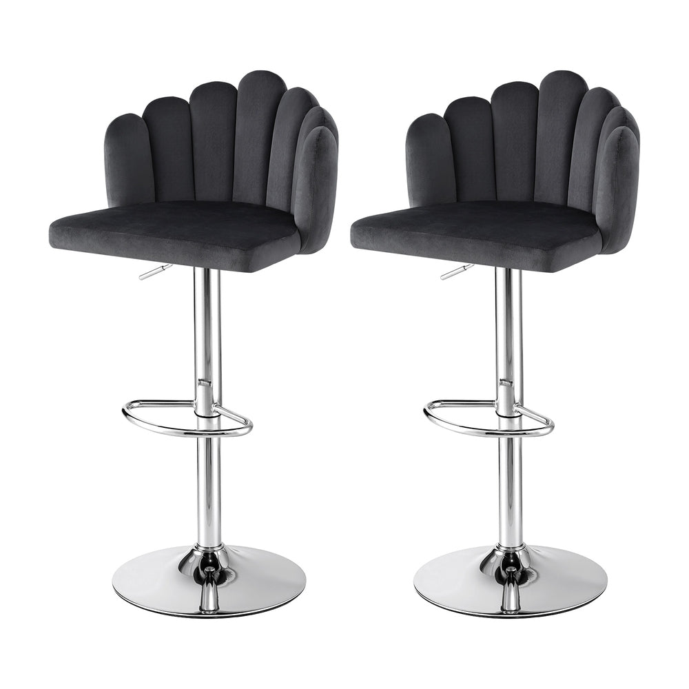 Set of 2 Graz Bar Stool X2 Kitchen Dining Counter Gaslift Chair Adjustable Velvet - Grey