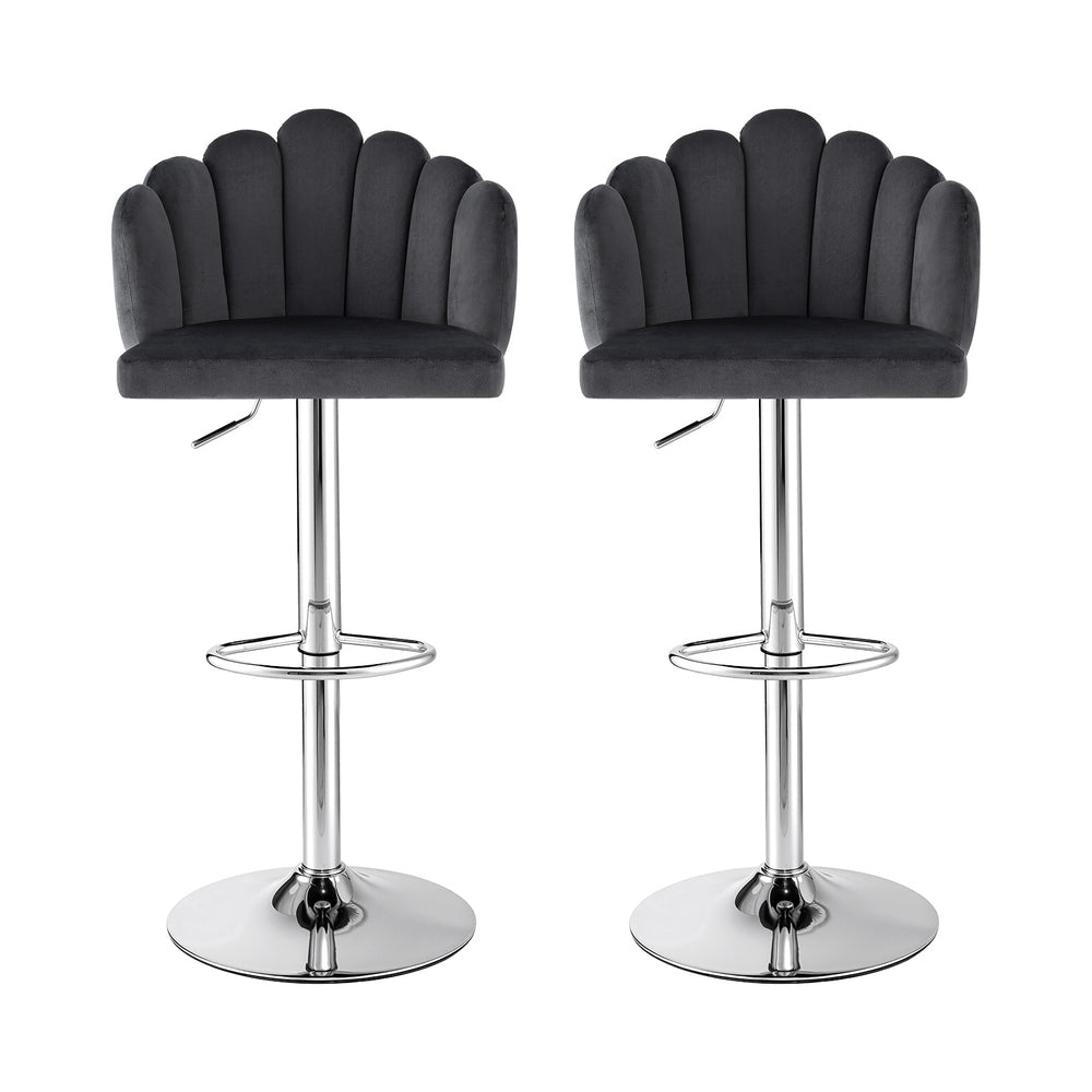 Set of 2 Graz Bar Stool X2 Kitchen Dining Counter Gaslift Chair Adjustable Velvet - Grey