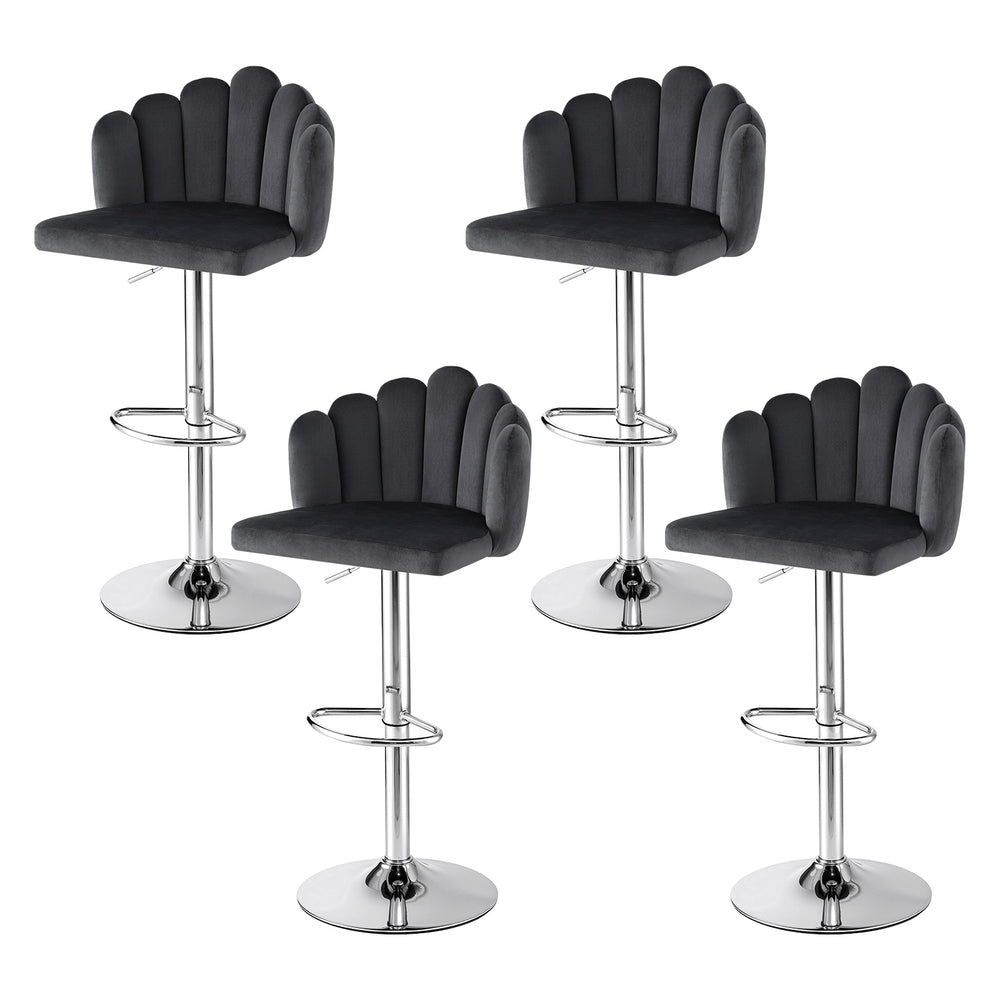 Set of 4 Graz Bar Stool X4 Kitchen Dining Counter Gaslift Chair Adjustable Velvet - Grey