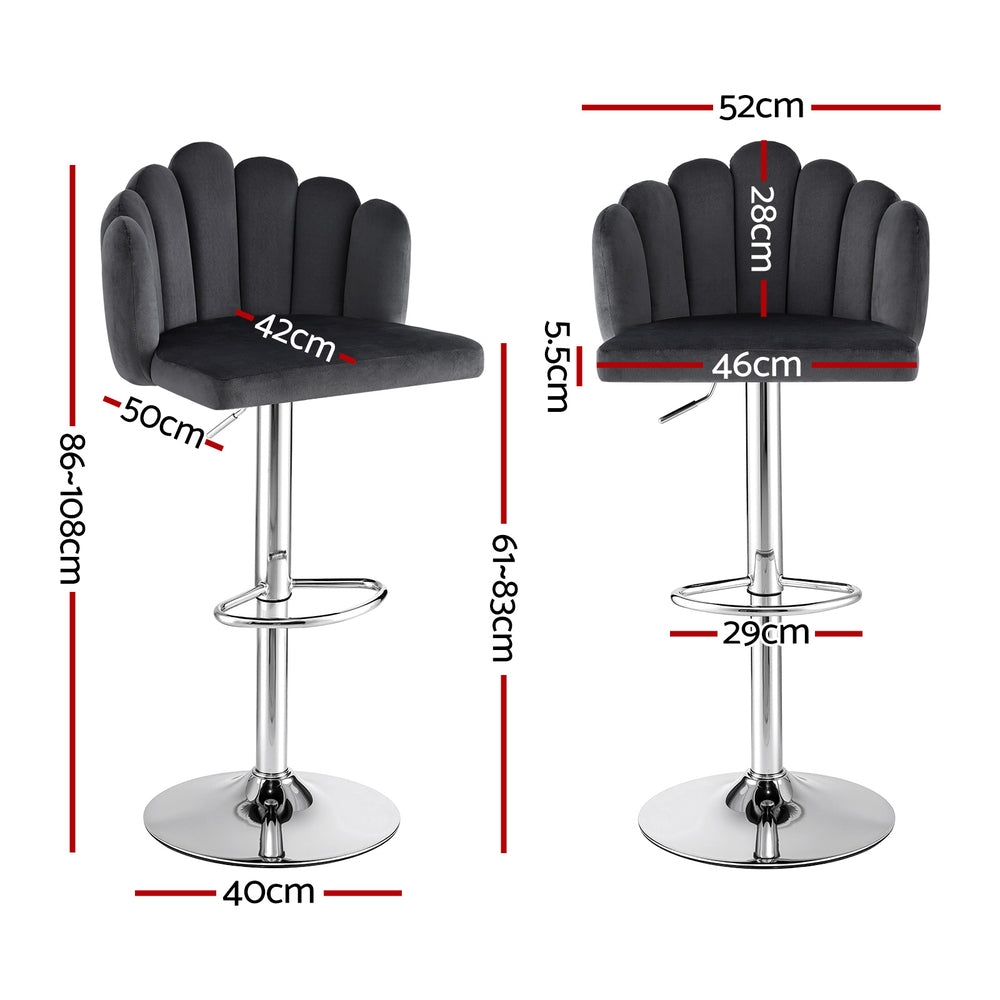 Set of 4 Graz Bar Stool X4 Kitchen Dining Counter Gaslift Chair Adjustable Velvet - Grey