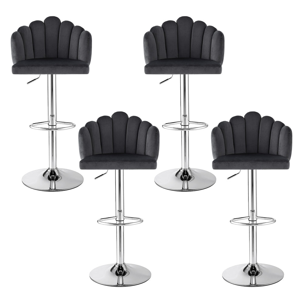 Set of 4 Graz Bar Stool X4 Kitchen Dining Counter Gaslift Chair Adjustable Velvet - Grey