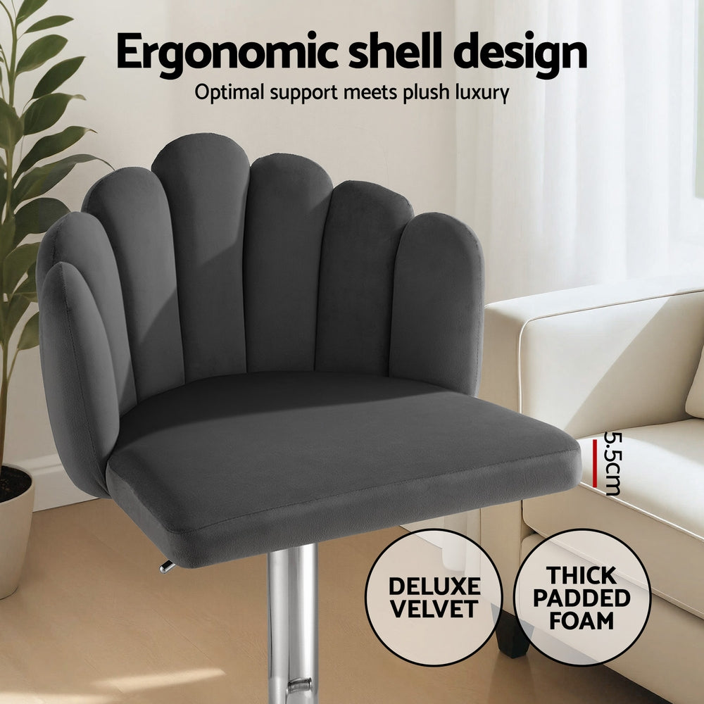 Set of 4 Graz Bar Stool X4 Kitchen Dining Counter Gaslift Chair Adjustable Velvet - Grey