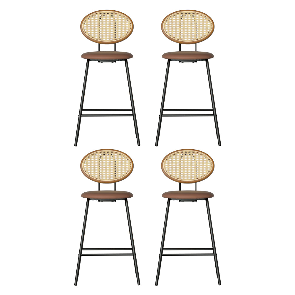 Set of 4 Valletta Bar Stools PU Leather Stools - Brown