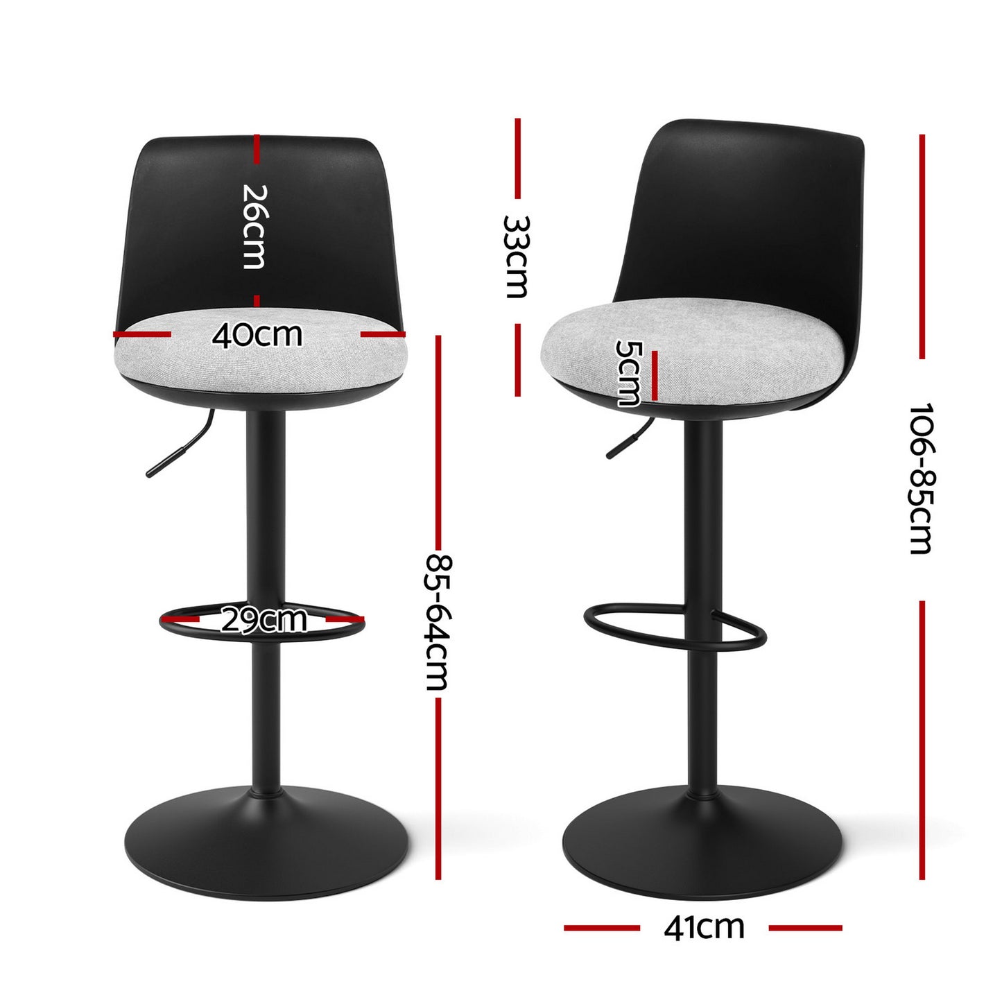 Set of 2 Ohrid Bar Stools Kitchen Swivel Gas Lift Counter Dining Chair Curved - Black