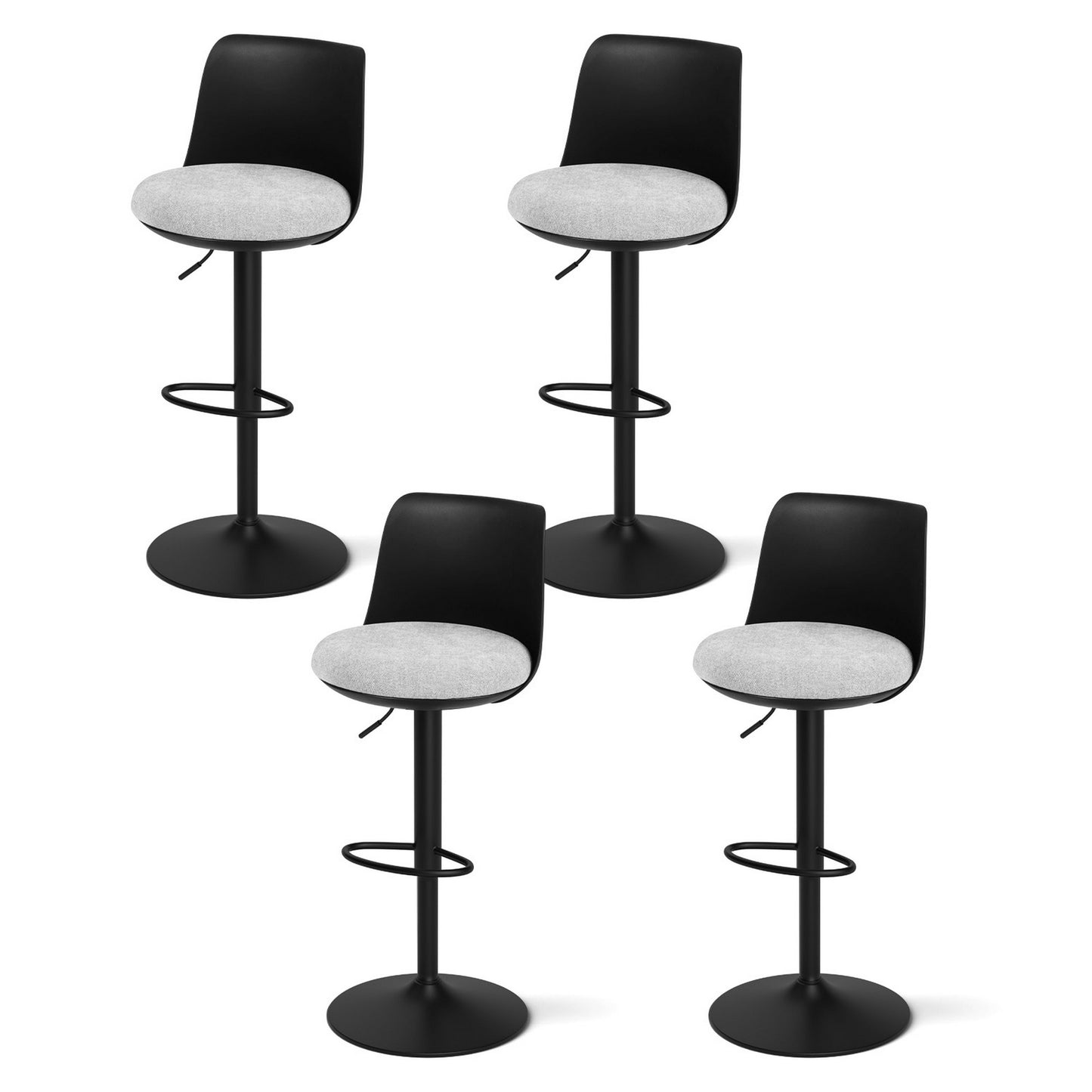 Set of 4 Ohrid Bar Stools Kitchen Swivel Gas Lift Counter Dining Chair Curved - Black