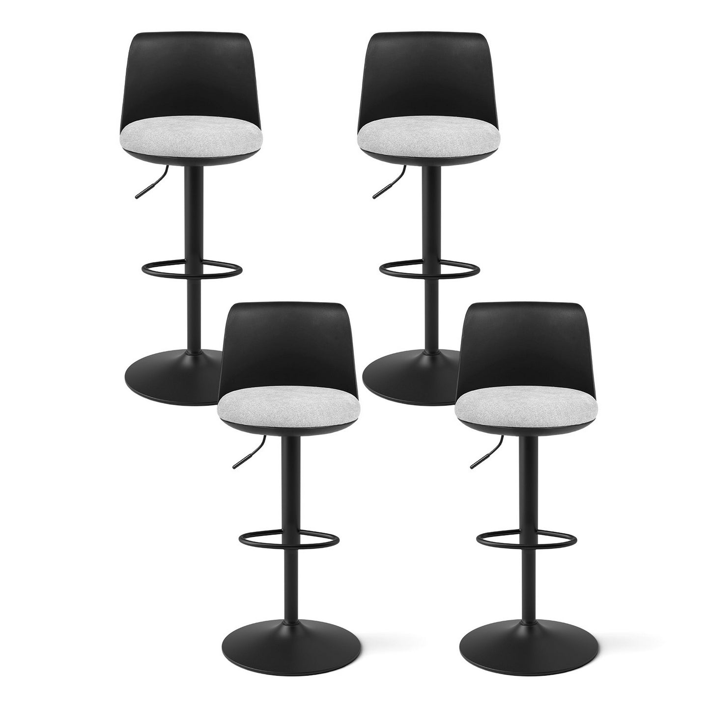 Set of 4 Ohrid Bar Stools Kitchen Swivel Gas Lift Counter Dining Chair Curved - Black