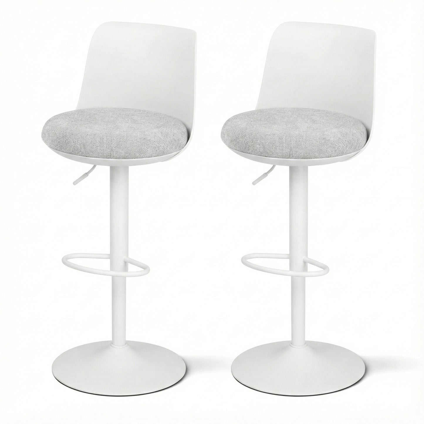 Set of 2 Ohrid Bar Stools Kitchen Swivel Gas Lift Counter Dining Chair Curved - White