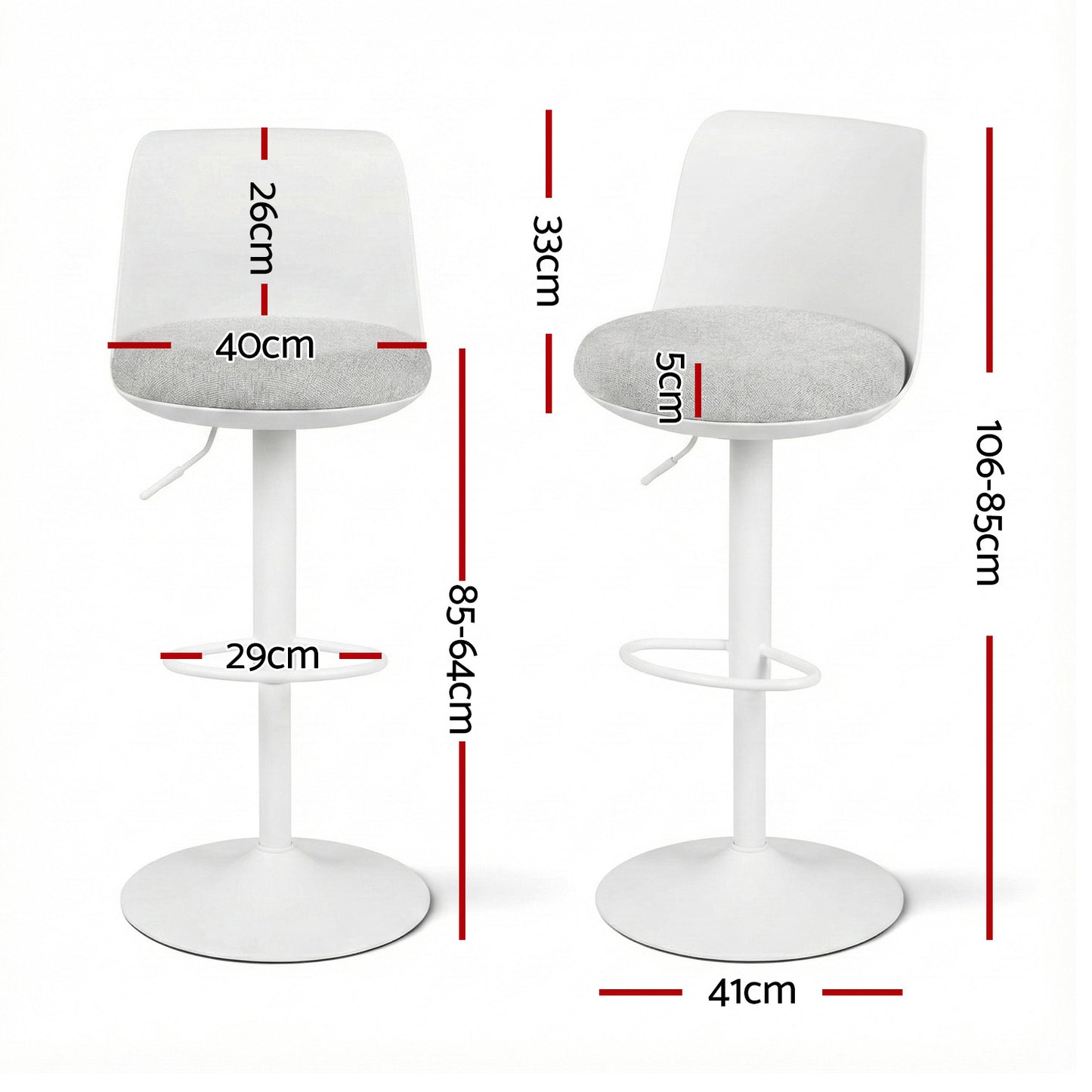 Set of 2 Ohrid Bar Stools Kitchen Swivel Gas Lift Counter Dining Chair Curved - White