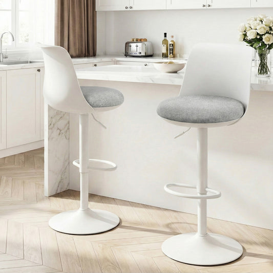Set of 2 Ohrid Bar Stools Kitchen Swivel Gas Lift Counter Dining Chair Curved - White