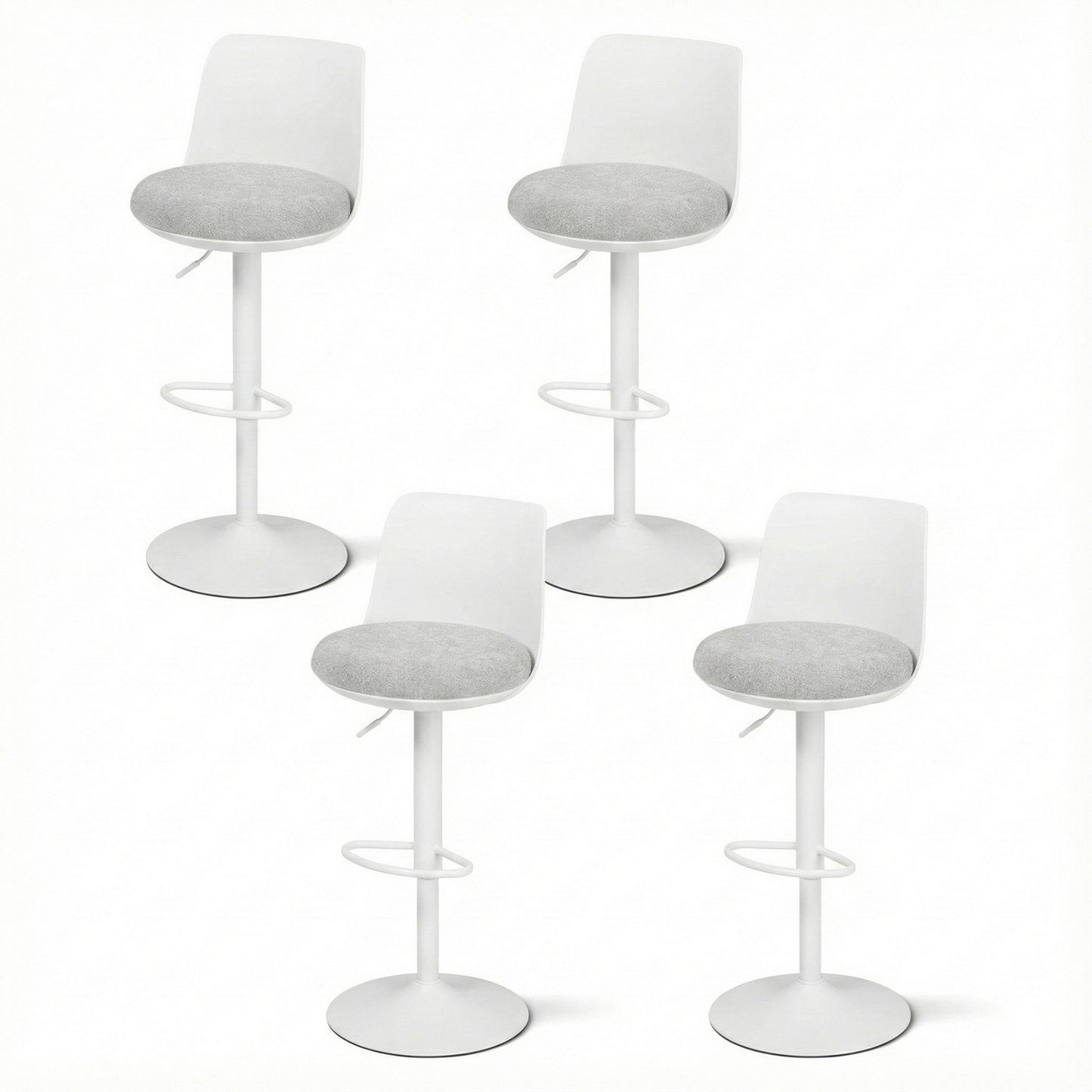 Set of 4 Ohrid Bar Stools Kitchen Swivel Gas Lift Counter Dining Chair Curved - White
