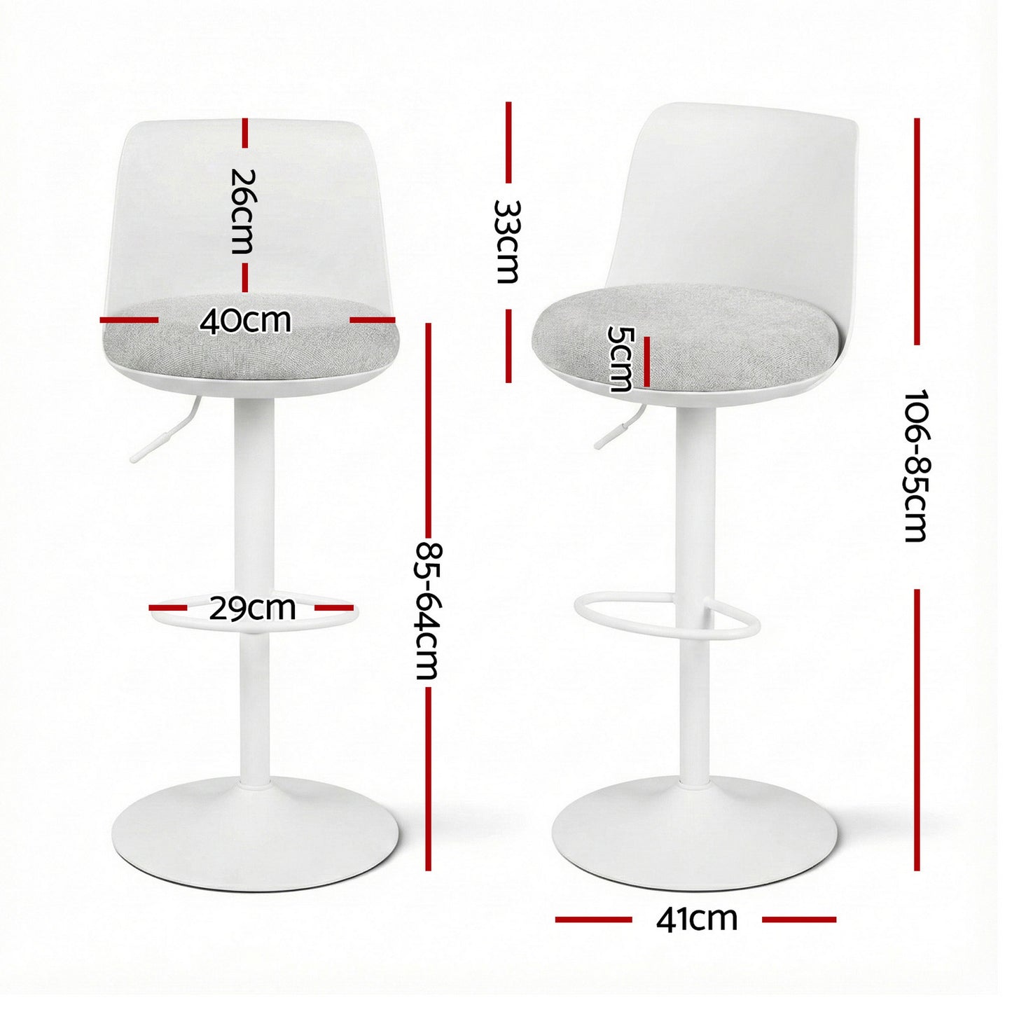 Set of 4 Ohrid Bar Stools Kitchen Swivel Gas Lift Counter Dining Chair Curved - White