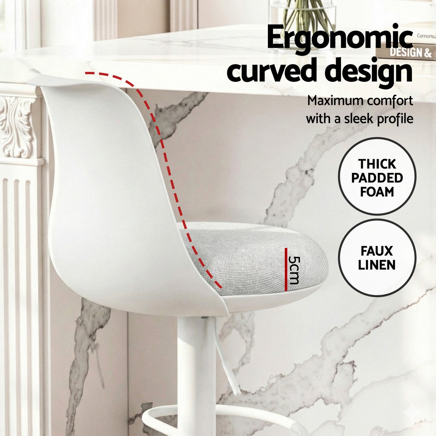 Set of 4 Ohrid Bar Stools Kitchen Swivel Gas Lift Counter Dining Chair Curved - White