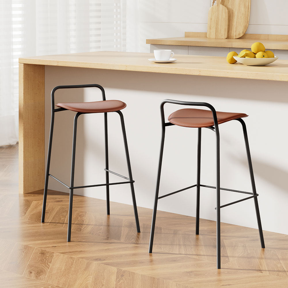 Set of 2 Sintra Bar Stools Kitchen Counter Stools Metal - Brown